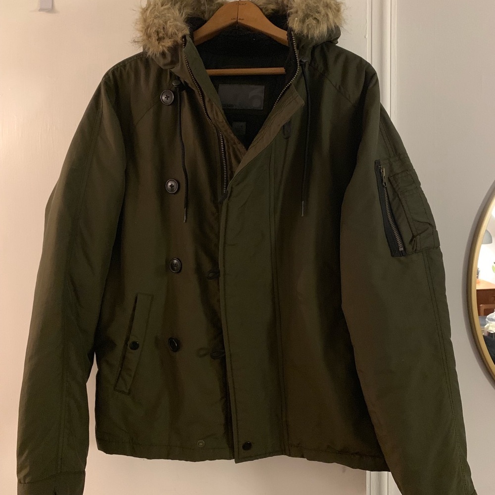 Hooded lightweight parka with faux fur